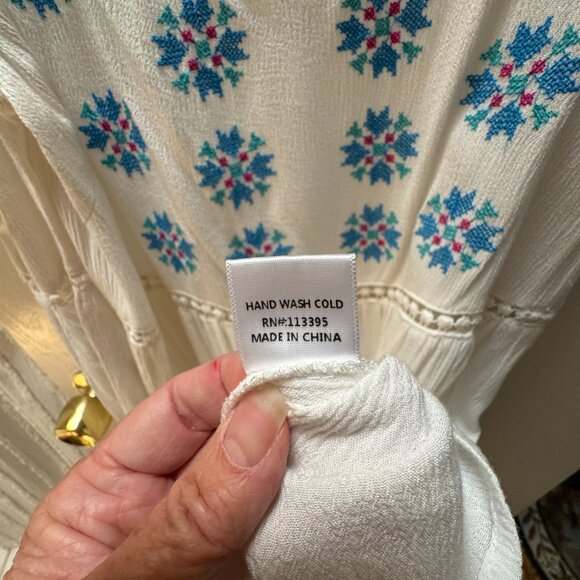 White embroidered Dress Cold Shoulder Countryfest Large Boho Festival rodeo - Picture 9 of 13